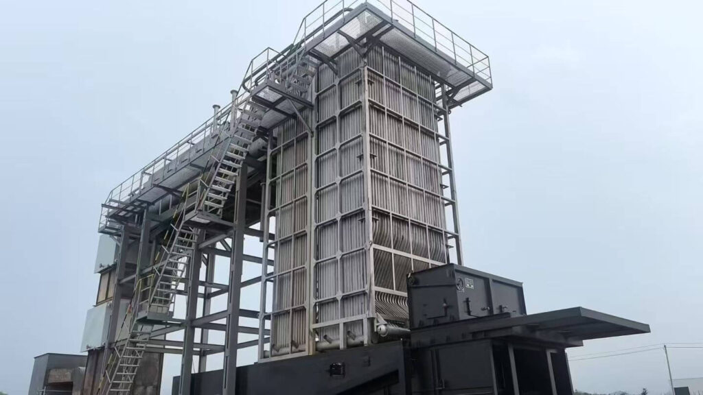 Professional on-site installation of a 40-ton biomass-fired hot water boiler system by Taiguo Boiler.