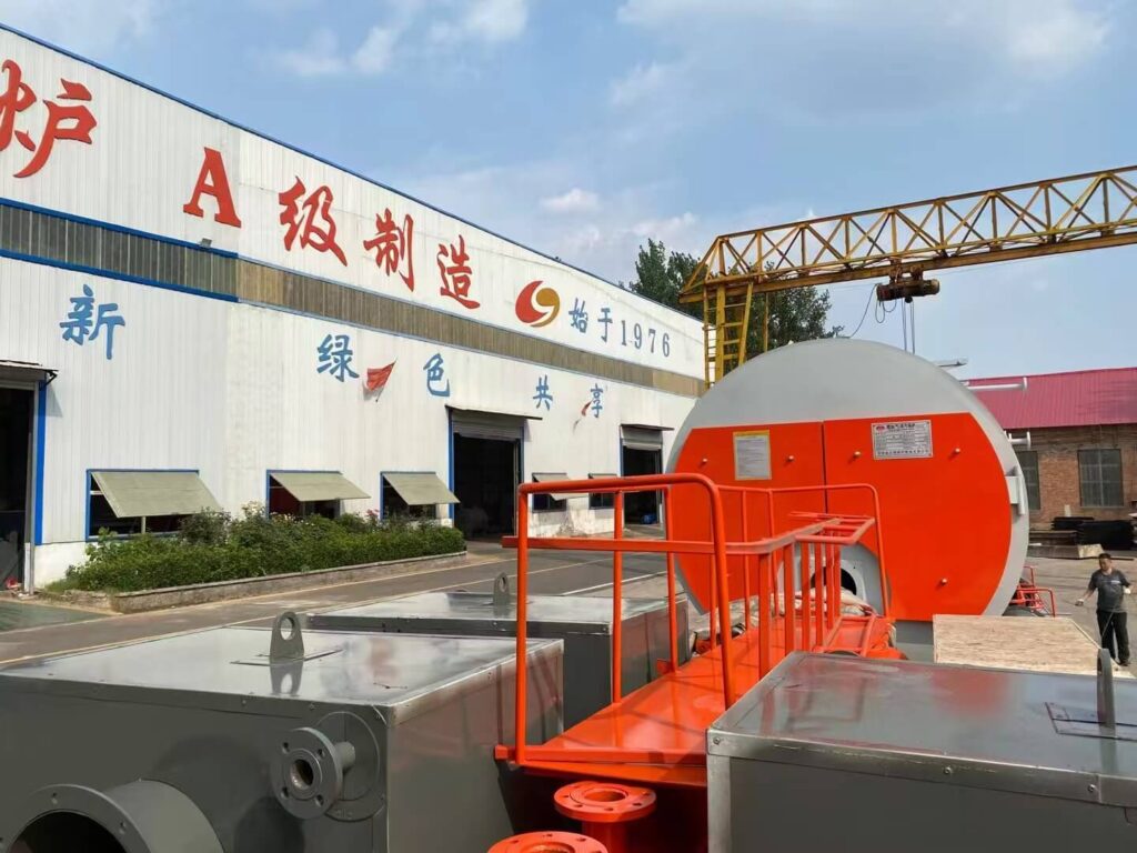 4-ton Taiguo gas fired steam boiler being prepared for export to a textile mill in Uzbekistan.