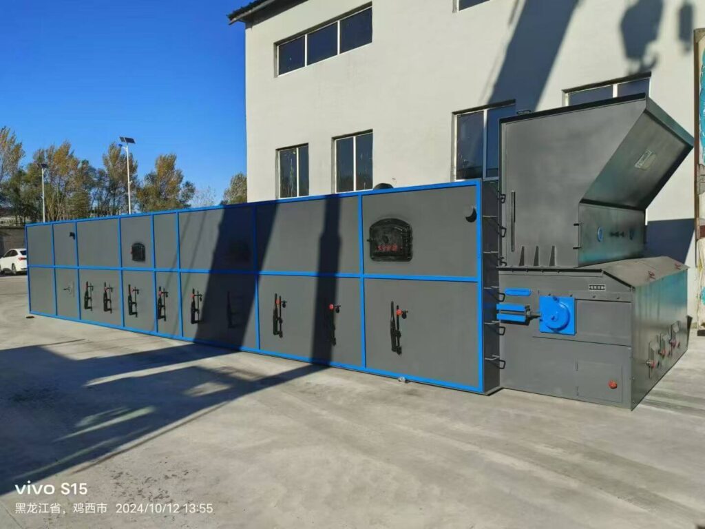 Modular assembly process of a dual-drum 8-Ton Biomass Steam Boiler Installation showing the grate and furnace integration