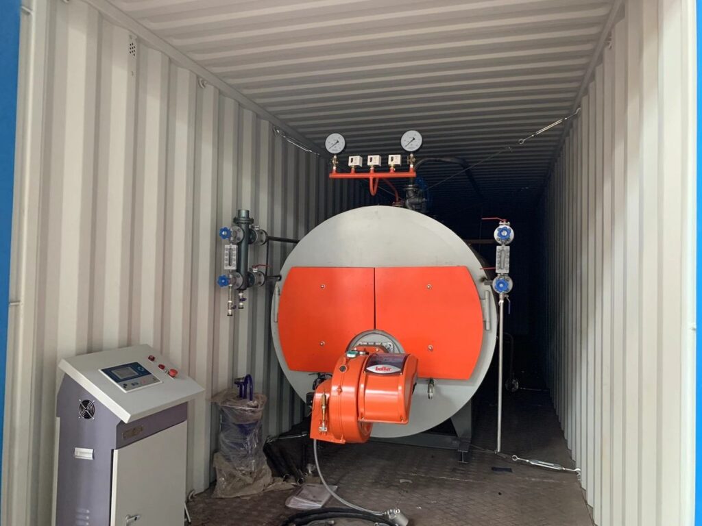 Containerized WNS steam boiler running at a food processing factory in Indonesia WNS OIL GAS FIRED STEAM BOILER