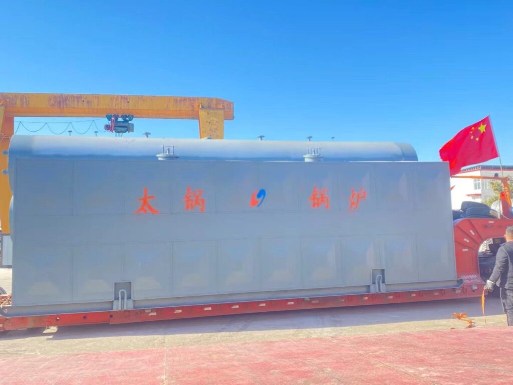 Operational view of Taiguo’s SZS15 double-drum water tube steam boiler plant engineered for large-scale food-grade serialization and packaging lines.