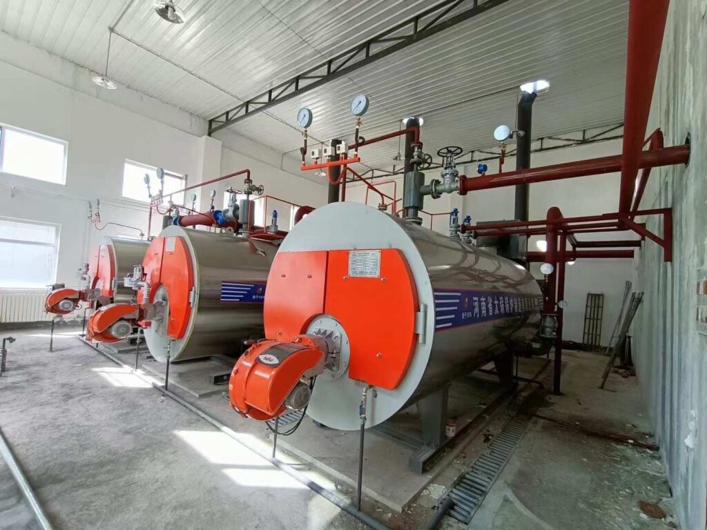 Horizontal positioning of WNS4 gas steam boilers on concrete foundation in Tashkent Uzbekistan