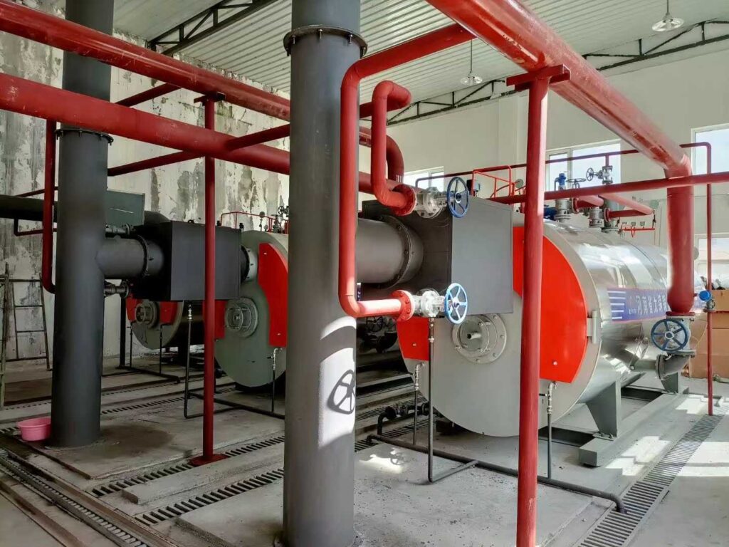  Taiguo engineering team aligns the heavy-duty concrete foundations for the 3 sets of WNS4 steam boilers.