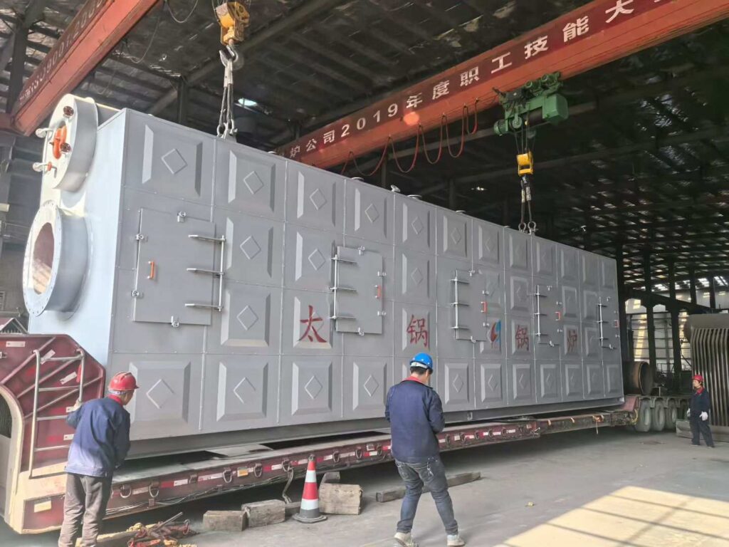 Operational showcase of Taiguo’s giant 50t/h SZS series double-drum water tube steam boiler plant engineered for heavy chemical processing in Jubail.